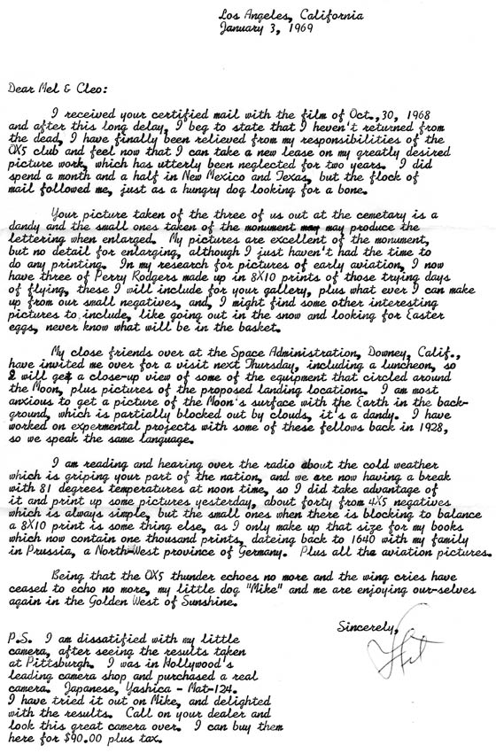 Letter from Art Goebel to the Aavangs, January 3, 1969 (Source: Aavang)