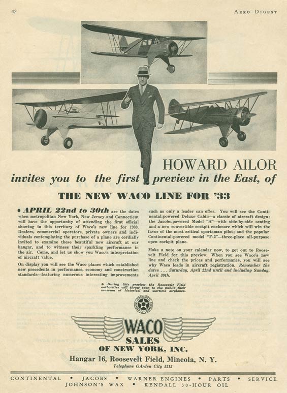 Howard Ailor, Waco Dealer, Ca. 1933 (Source: Heins)