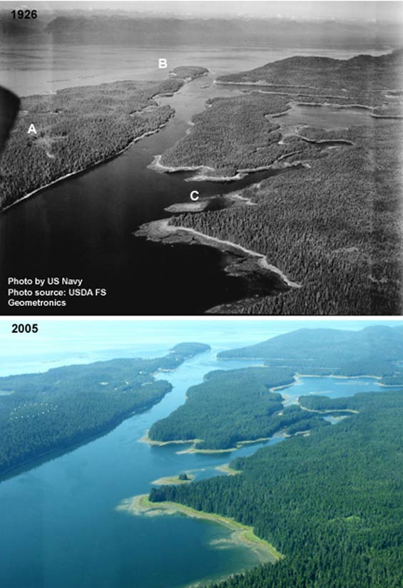 U.S.D.A. Forest Service Photo Pair, Favorite Bay, AK, 1926 vs. 2005 (Source: U.S.D.A.F.S.)
