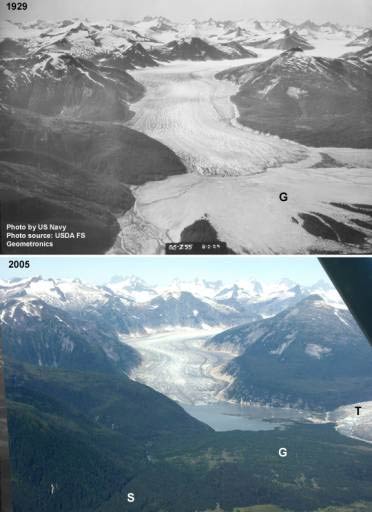 U.S.D.A. Forest Service Photo Pair, Norris Glacier, AK, 1929 vs. 2005 (Source: U.S.D.A.F.S.) 