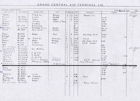Grand Central Air Terminal Register, March 22, 1931 (Source: Webmaster)