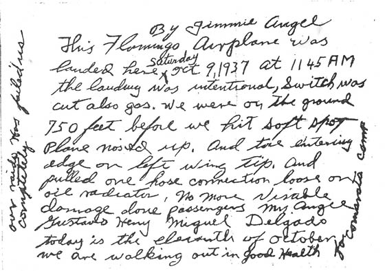 Intention Note Left by Angel Party, October, 1937 (Source: Web) 