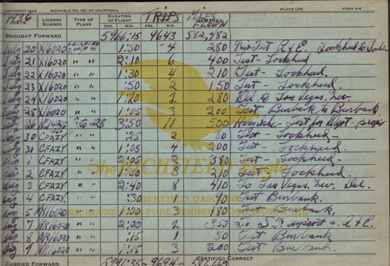 Elmer McLeod Pilot Log Book, July, 1936 (Source: Kalina)
