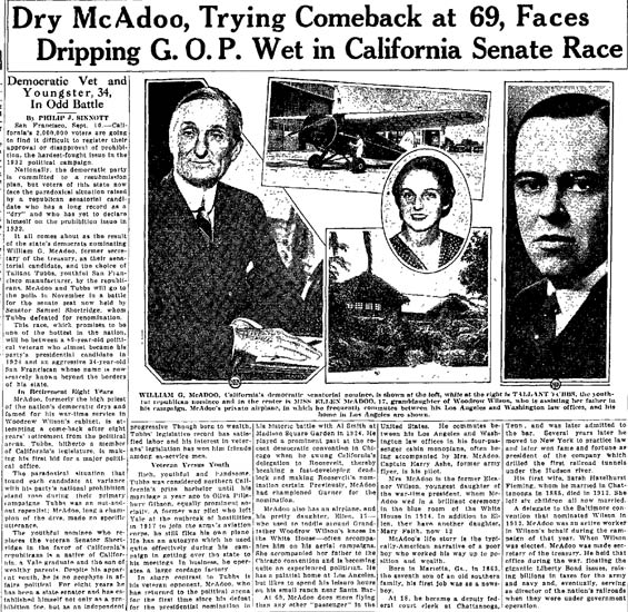 McAdoo Senate Race, September 11, 1932, Helena (MT) Independent (Source: Gerow)