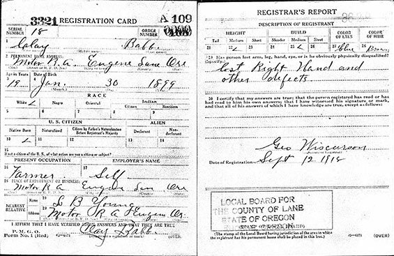 Charles Babb Draft Registration, September 12, 1918 (Source: ancestry.com)
