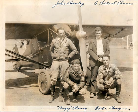 Register Pilots Eddie Bacque & Augie Clancy; Passengers John Burnley & Willard Thomas; Airplane Monocoupe NC6572; Date & Location Unknown (Source: Underwood)