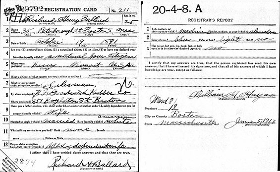 Richard H. Ballard Draft Registration, June 15, 1917 (Source: ancestry,.com)