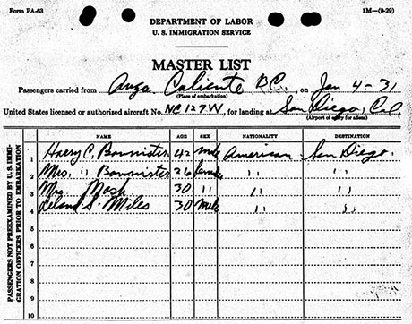 U.S. Immigration Form, January 4, 1931 (Source: ancestry.com)