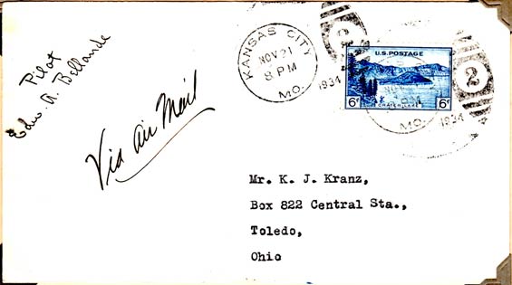 U.S. Postal Cachet, November 21, 1934 (Source: Kranz)