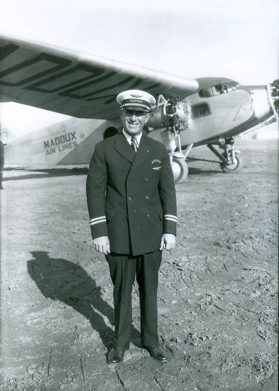 Eddie Bellande in Maddux Airlines Uniform, 1928 (Source: Underwood)