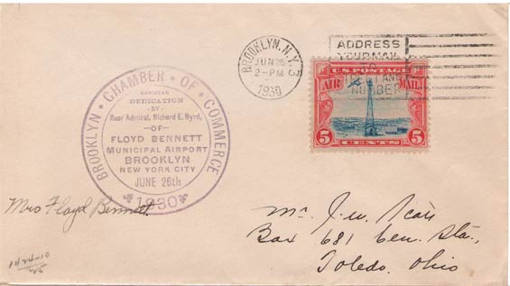 U.S. Postal Cachet Commemorating the Dedication of Floyd Bennett Field, June 26, 1930 (Source: Kranz)
