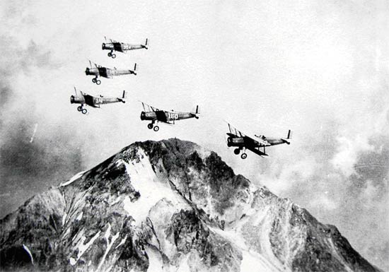 Pearson Field-based Douglas O-38s of the 321st Observation Squadron over Mt. Hood, Oregon.