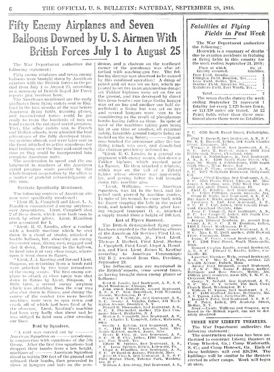 Official U.S. Bulletin, September 28, 1918 (Source: ancestry.com) 