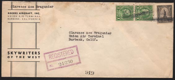 Envelope, Patent Letter, Automatic Aileron Control, May 26, 1937 (Source: Bragunier Family)