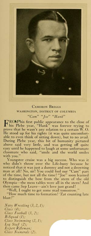 Cameron Briggs, U.S. Naval Academy, 1925 (Source: Woodling)