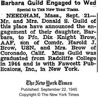 Brow's Son's Wedding, September, 1945 (Source: NYT)
