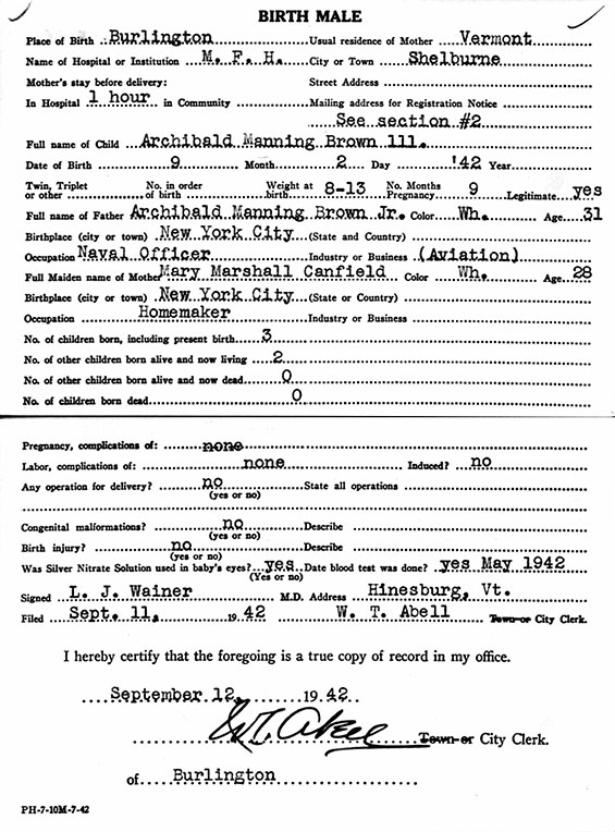 Birth of A.M. Brown, III, September 9, 1942 (Source: ancestry.com)