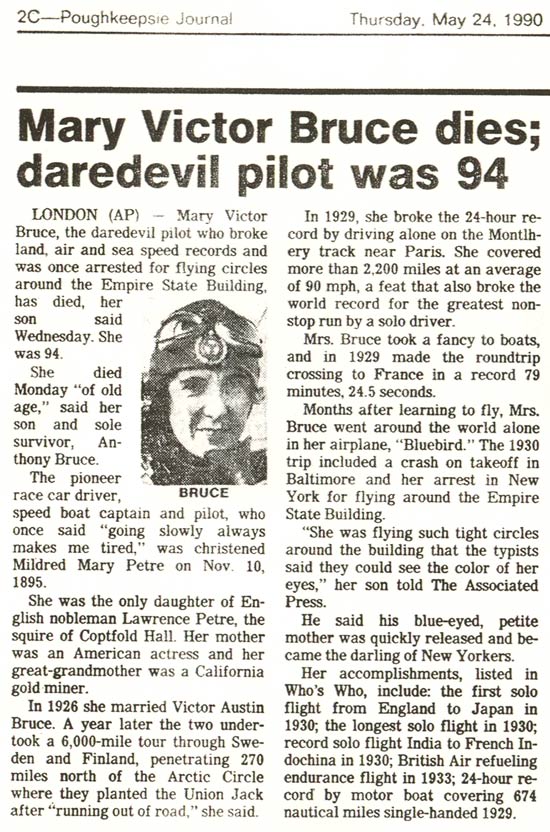 Mary Victor Bruce, Obituary, Poughkeepsie Journal, May 24,1990