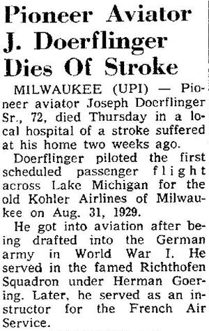 Joseph Doerflinger Obituary, 10/23/70