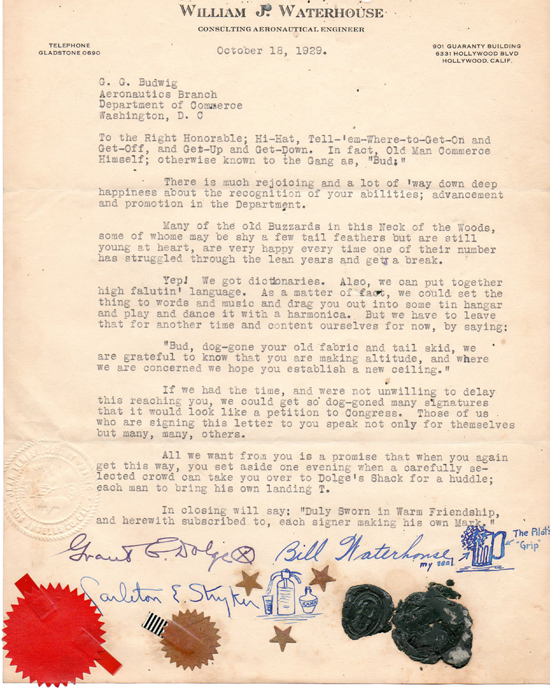 Waterhouse Letter, October 18, 1929 (Source Stanton)