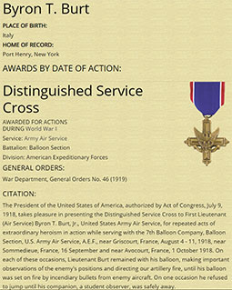 B.T. Burt Distinguished Service Cross, 1918 (Source: Link) 