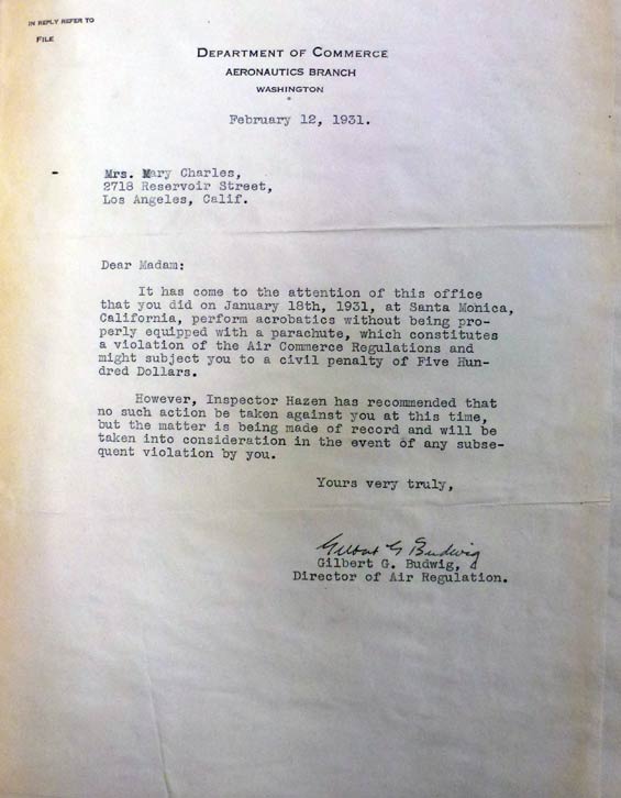DOC Letter to Mary Charles, February 12, 1931 (Source: NASM)