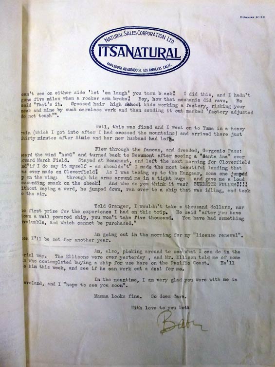 Mary Charles Letter, September 21, 1931 (Source: NASM) 