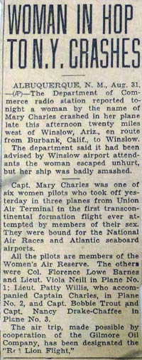 Undated News Description of Charles' Crash, Ca. 1934 (Source: NASM)