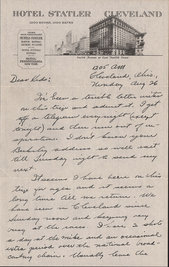 Emile Chourré, Letter to Family, Page 1, August 26, 1929 (Source: GL)