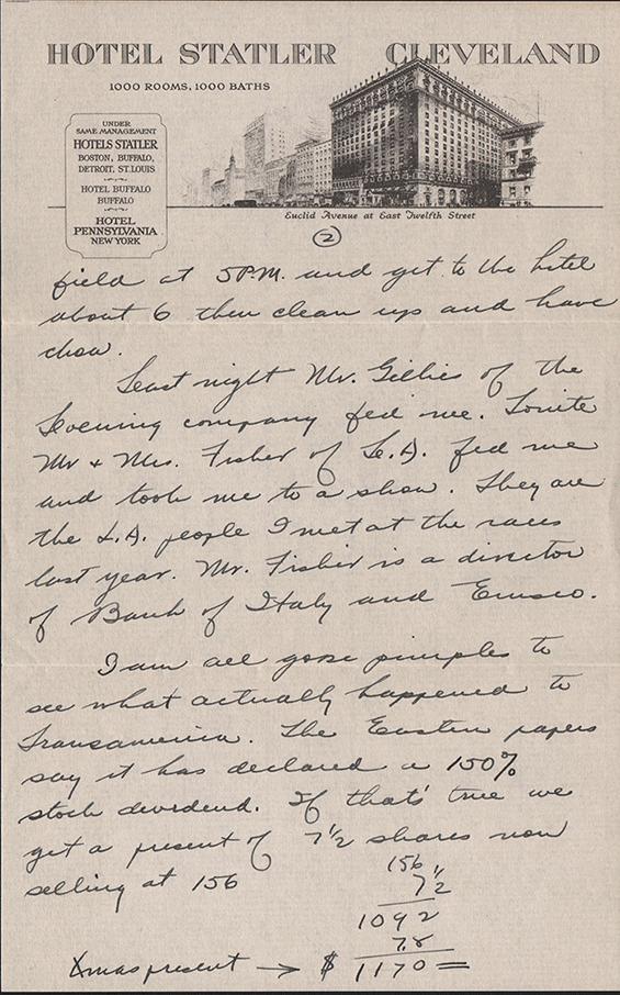 Emile Chourré, Letter to Family, Page 2, August 26, 1929 (Source: GL) 