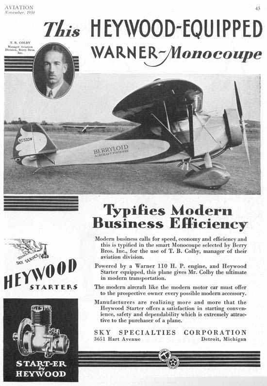 Monocoupe NC533W Advertisement, 1930