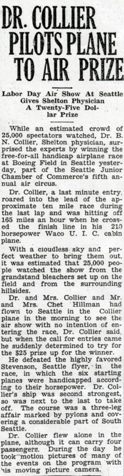 Collier Entered His Waco Coupe in an Air Race in Seattle, ca. Labor Day, 1937 (Source: Ringhoffer via Woodling)