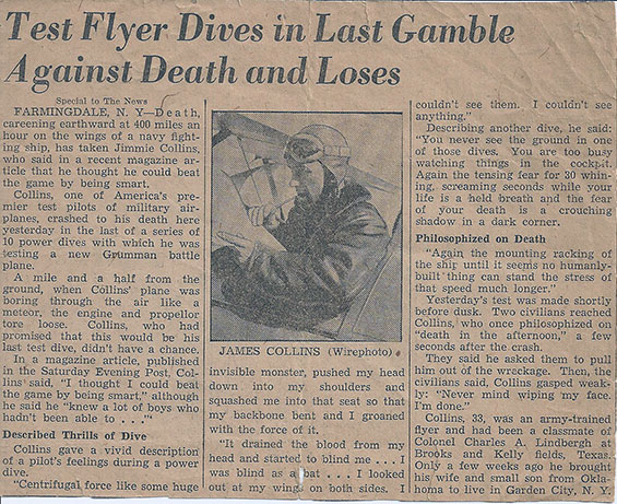 Collins Obituary, Ca. March 23, 1935 (Source: Collins Relative)