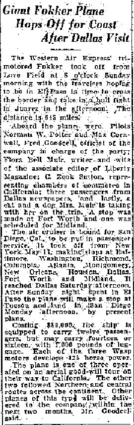 Undated & Unsourced News Article, Ca. May, 1928 (Source: Woodling)