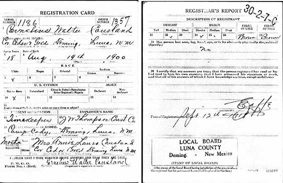 C.W. Cousland, WWI Draft Registration, September 12, 1918 (Source: ancestry.com)