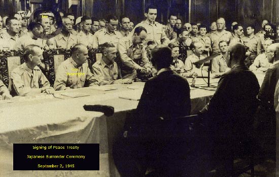 Leo H. Dawson (in circle) at the Japanese Surrender at the End of WWII