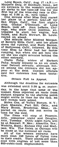1930 National Air Races, Washington Post, August 18, 1930