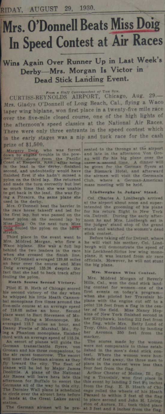 Chicago Newspaper Article, August 29, 1930 (Source: Sala)