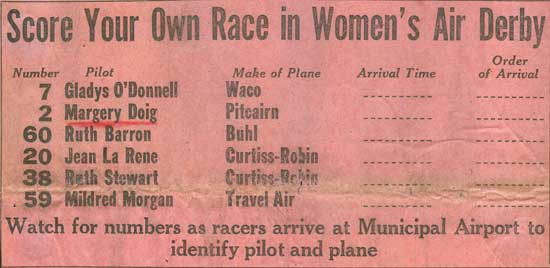 Women's Air Race, Scorecard, 1930