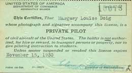 Margery Doig, Federal Pilot License, November 16, 1929, Back