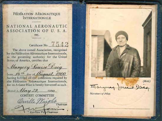 Margery Doig, NAA License, May 29, 1930