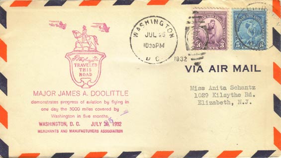 J.H. Doolittle, Postal Cachet, July 25, 1932 (Source: Staines) 