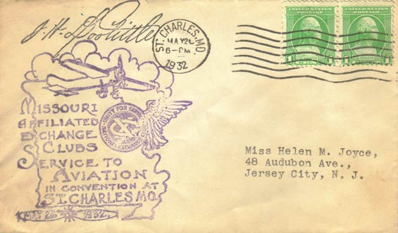 J.H. Doolittle, Postal Cachet, May 26, 1932 (Source: Staines)