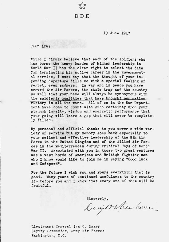 Letter, Eisehower to Eaker, June 13, 1947