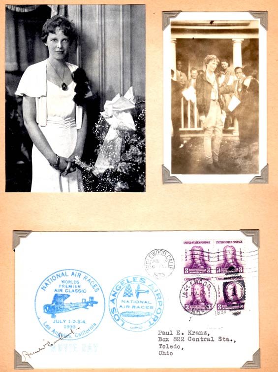 Postal Cachet and Two Photographs, Amelia Earhart, Ca. 1933 (Source: Kranz) 