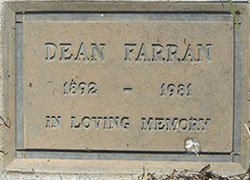 Dean Farran Grave Marker (Source: findagrave.com) 