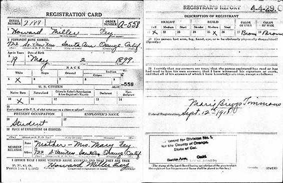 Howard Fey, WWI Draft Registration, September 12, 1918 (Source: ancestry.com)