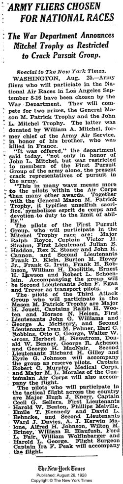 Otto C. George, National Air Races, The New York Times, August 26, 1928 (Source: NYT)