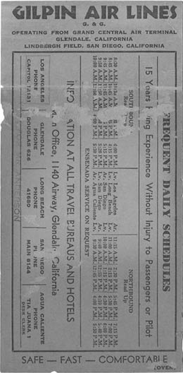 Gilpin Air Lines, Undated Schedule, Back (Source: Kittel)