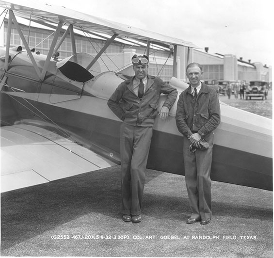 Art Goebel (L) and Unidentified Gentleman, May 9, 1932, Randolph Field (Source: UNT via Woodling)